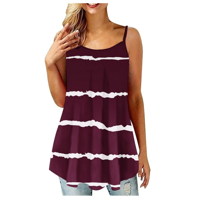Timegard Womens Tank Tops Plus Size Striped Scoop Neck Ruched Dressy Casual Sleeveless Blouse Tunic Top