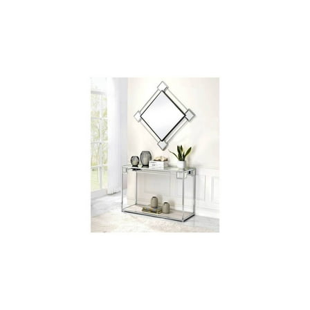 Modern Wall Mirror - Diamond Accent Mirror for Living Room, Bedroom, Chrome Finish
