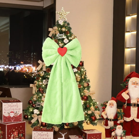 Christmas Large Plush Velvet Bow Big Green Decorative Bow with Long Tail Christmas Tree Topper Decoration Christmas Wreath Bows for Xmas, Winter, Home, Outdoor, Indoor, Party 21x10inch