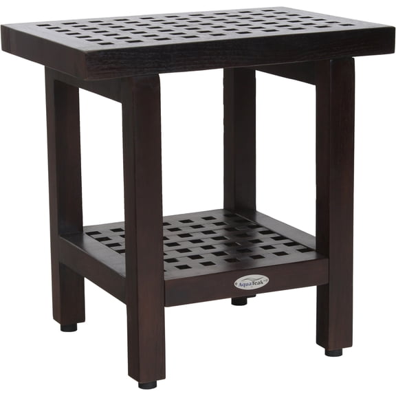 Patented 18" Grate™ Mocha Teak Shower Bench with Shelf
