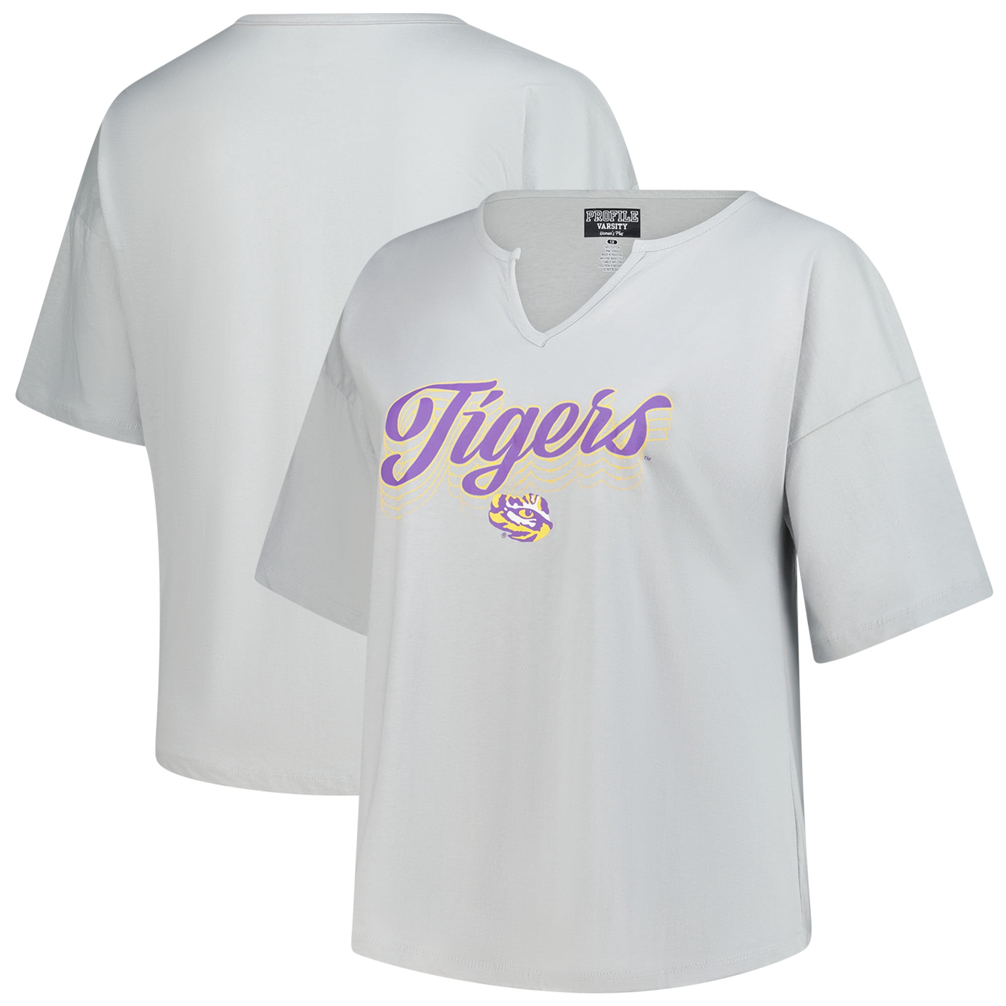 Women's Fanatics Gray LSU Tigers Plus Size Winning Gear Notch Neck T-Shirt