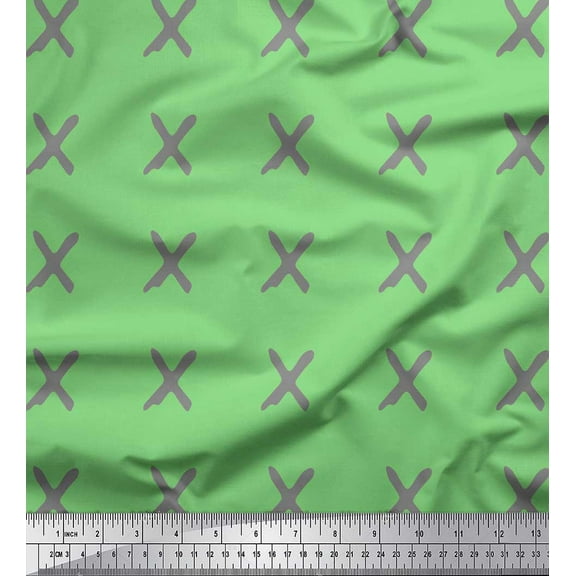 Soimoi Green Cotton Duck Fabric Cross & Geometric Printed Craft Fabric by the Yard 42 Inch Wide
