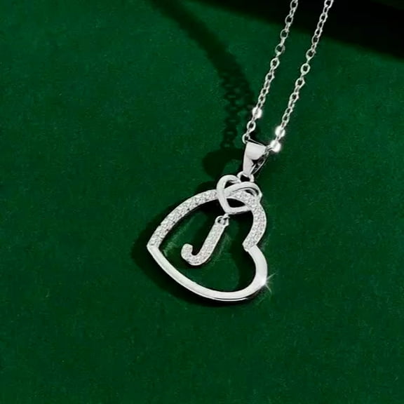 Aishvi Jewels 1Ct Round Cut Real Moissanite Heart Initial "J" Letter Pendant 14k White Gold Plated