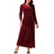 thumbnail image 2 of Vestido elegante de cuello en V para mujer INSPIRE CHIC, de manga larga, cintura alta, con abertura en el dobladillo, vestido de cóctel maxi de terciopelo, color negro S XL rojo vino, 2 of 5