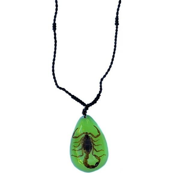 Trendy Zone 21 Real Brown Scorpion Necklace Small Teardrop (Glow in the Dark) 10” Real Scorpion Necklace for Men Scorpion Pendant Necklace | Neon Green Background | 2” Pendant Height | 10” Necklace Le