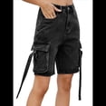 thumbnail image 3 of Bermudas Holgadas Y2K para Mujer con Múltiples Bolsillos, Pierna , Hasta la Rodilla, Pantalones Cortos Vaqueros, Ropa de Calle. Gris Negro M, 3 of 9