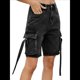 thumbnail image 3 of Bermudas Holgadas Y2K para Mujer con Múltiples Bolsillos, Pierna , Hasta la Rodilla, Pantalones Cortos Vaqueros, Ropa de Calle. Gris Negro L, 3 of 9