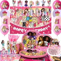 Barbi Birthday Decorations, Princess Barbi Party Decorations & Tableware Set Including Barbi Princess Cake Topper Backdrop Plates Tablecloth etc Barbi Theme Birthday Party Supplies