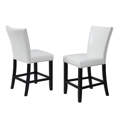 Xukmct Pack of 2 Wood Frame Dining Chair with Footrest, Upholstered PU Leather Counter Bar Chair for Living Room, Dining Room, White