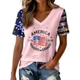 thumbnail image 2 of haizhen 250 Anniversary USA Shirt Women Summer V Neck Sparkly 250th Anniversary Flag Graphic Tees Patriotic 4th of July Shirts Women July 4th Tshirts Going Out Tops Pink, L, 2 of 5