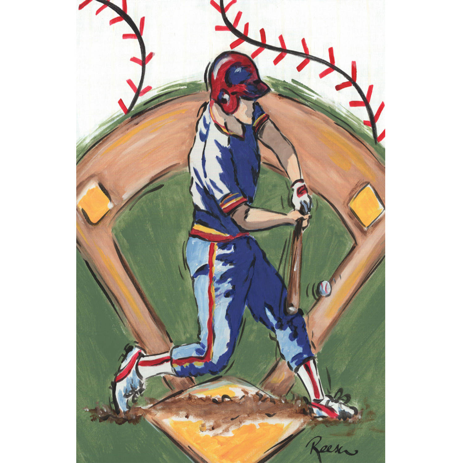 Marmont Hill "Baseball Player" by Reesa Qualia Painting Print on Wrapped Canvas