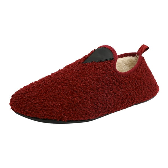 Ediodpoh Men and Ladies Couples Winter Solid Colour Home Indoor Cotton Slippers Soft Bottom Package with Thickened Velvet Warm Slippers Women's Slippers Red 8.5