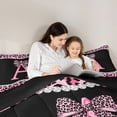 thumbnail image 4 of Manfei Leopard Print Bow Letter A Queen Comforter Set for Girls, Black Pink Initial Bedding Comforter Set, Black Reversible, 3pcs, 4 of 6
