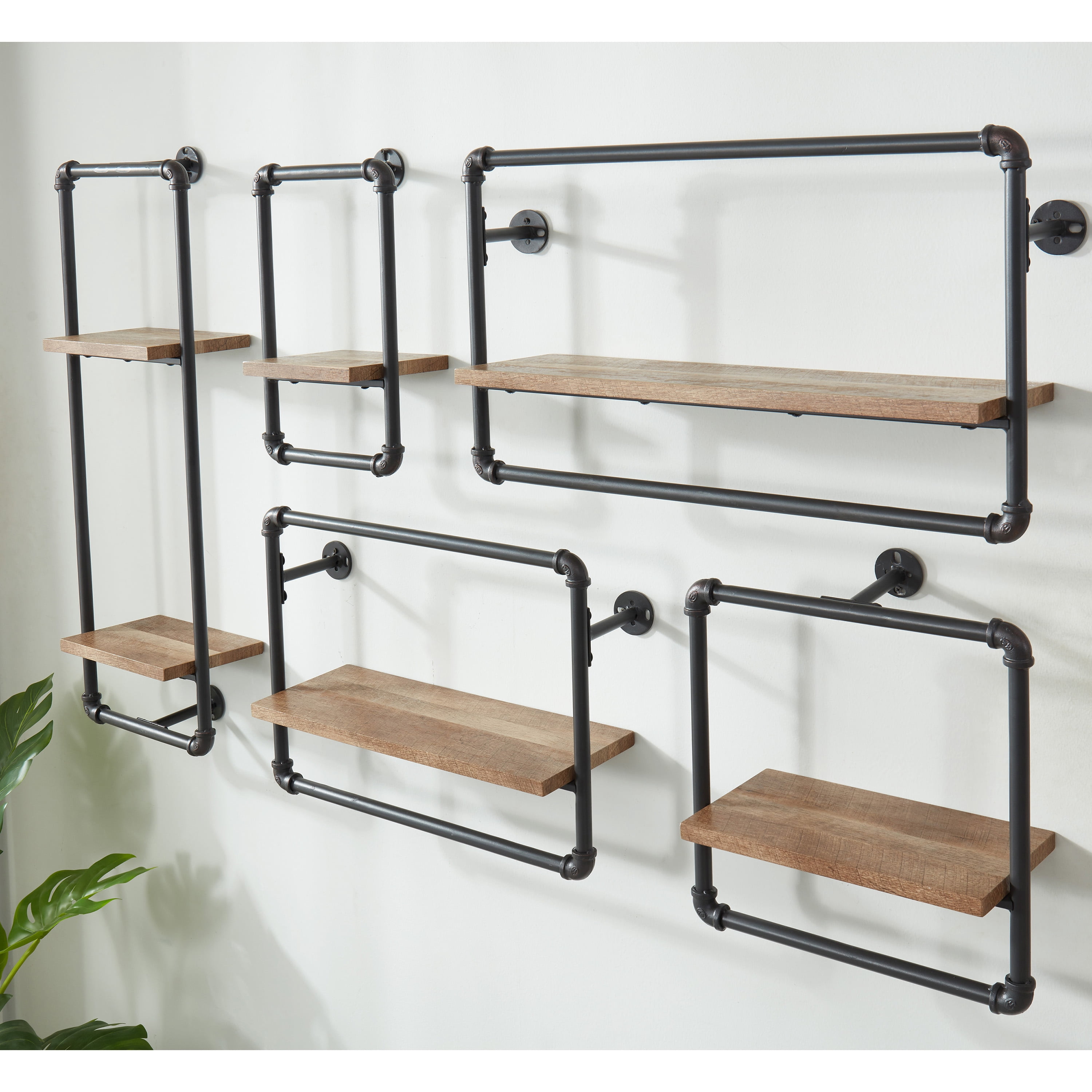 Furniture of America Peale Metal and Wood Wall Shelf A, Sand Black