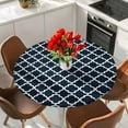 thumbnail image 2 of Moroccan Round Fitted Table Cover Navy Blue Geometric Farmhouse Abstract Modern Waterproof Table Cloth with Elastic Edge Wipeable Tablecloth for Picnic Camping Party Fits 36"-44" Diameter, 2 of 8