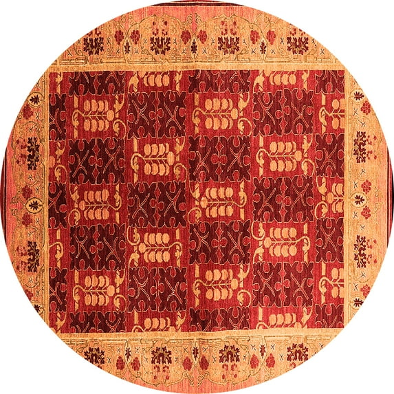 Ahgly Company Indoor Round Oriental Orange Traditional Area Rugs, 5' Round