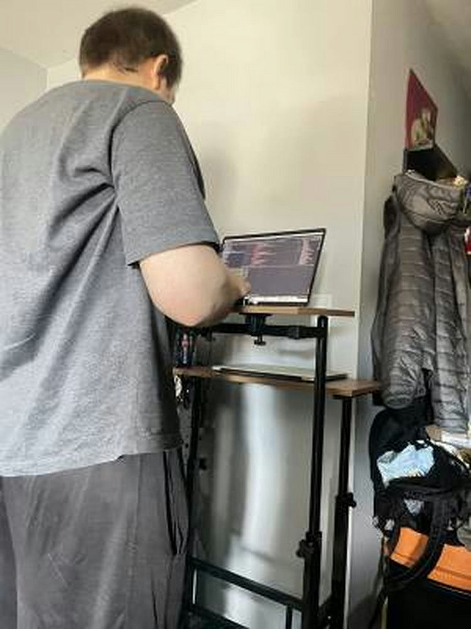 YYAo Laptop Tables,Printer Stands,Mobile Standing Desk Height-Adjustable Laptop Cart with Split Top and Hanging Hooks-White