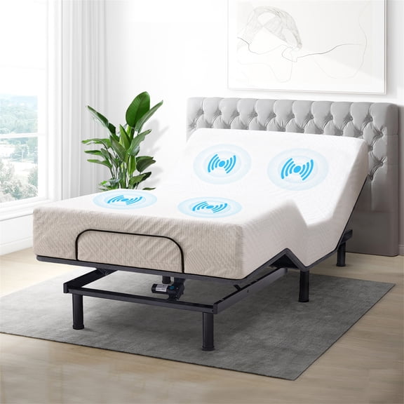 Twin XL Adjustable Bed Base Massage with 12" Memory Foam Firm Mattress , Electric Bed Frame Dual Head & Foot Lift, Wireless Remote, Zero Gravity, Anti-Snore, LED Light, USB Ports
