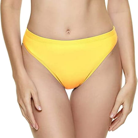 adviicd Bikini Bottoms for Women Swimsuit Bottoms for Women Moderate High Cut Bathing Suit Bottoms Ruched Swimsuit Bottom (Yellow XL)