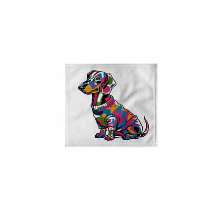 3dRose Funny Cute Cool Dachshund Puppy Dog Wearing Colorful Sweater Graffiti 11x12 Wash Cloth for Face and Body