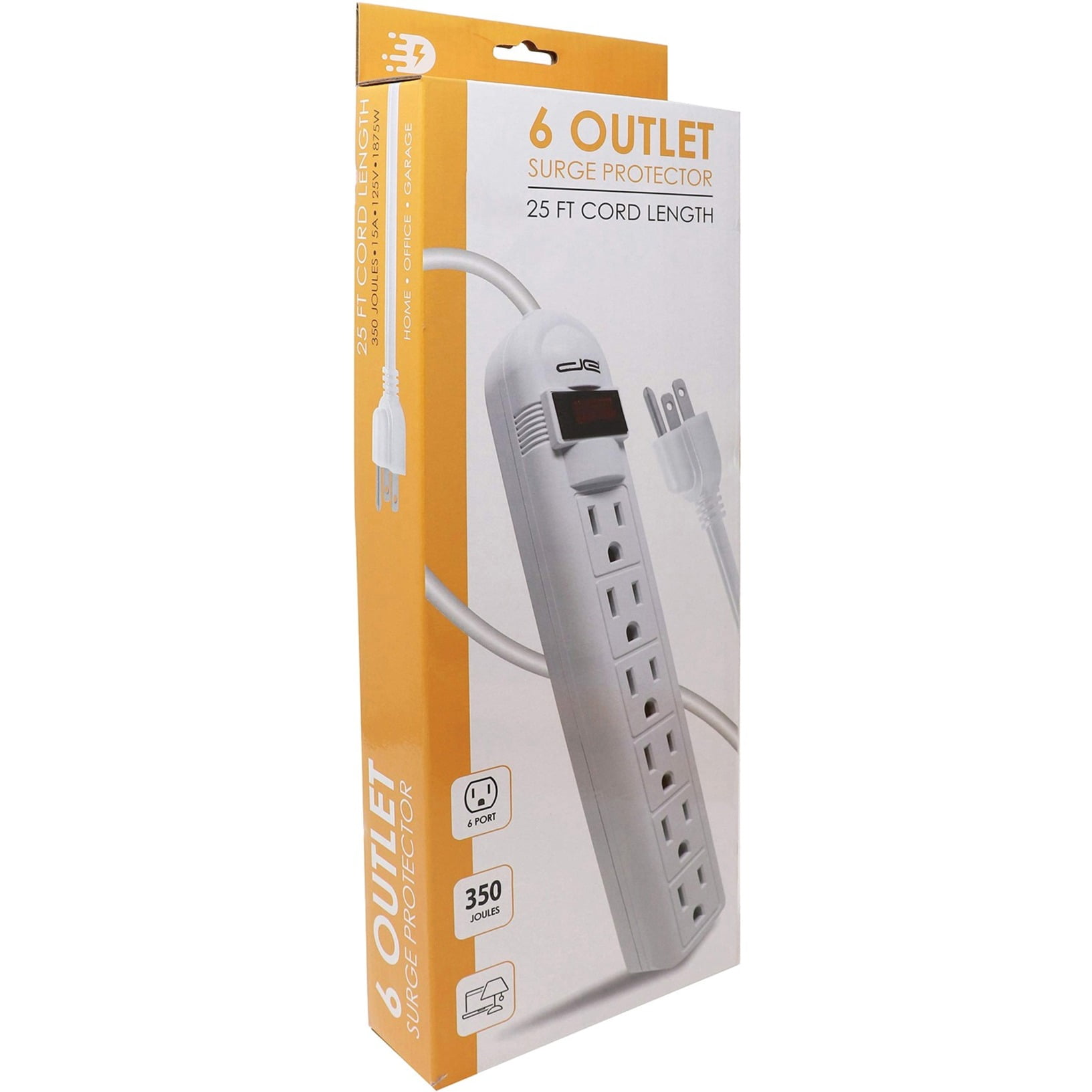 Digital Energy 6-Outlet Surge Protector Power Strip with 25-Feet Long Extension Cord, White