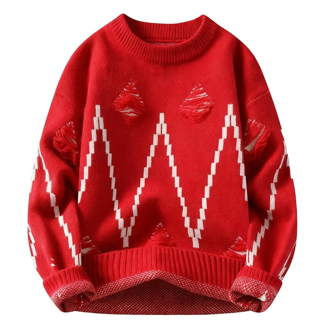 RXMEKW Chandails et Pulls pour Hommes, Chandail Décontracté à Manches Longues Imprimé Col Rond