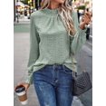 thumbnail image 3 of Womens Eyelet Mock Neck Long Sleeve Shirts Top Dressy Casual Trendy Business Stretch Hollow Out Tee Green XXL, 3 of 7