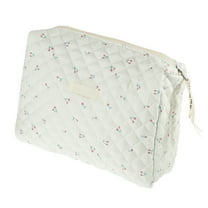 1Pc Cotton Makeup Bag Large Travel Cosmetic Pouch Toiletry Bag Cute Cherry Pattern Makeup Bag White