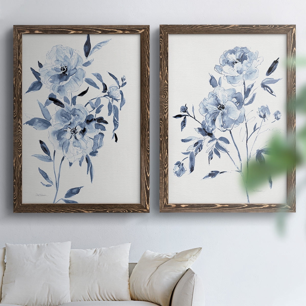 Inky Chickory Botanical I - Premium Framed Canvas 2 Piece Set - Ready to Hang
