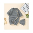 thumbnail image 2 of Michellecmm Newborn Baby Boy Girl Long Sleeve Solid Knitted Sweater Romper Knit Button Jumpsuit with Hat Fall Winter Clothes, 2 of 9