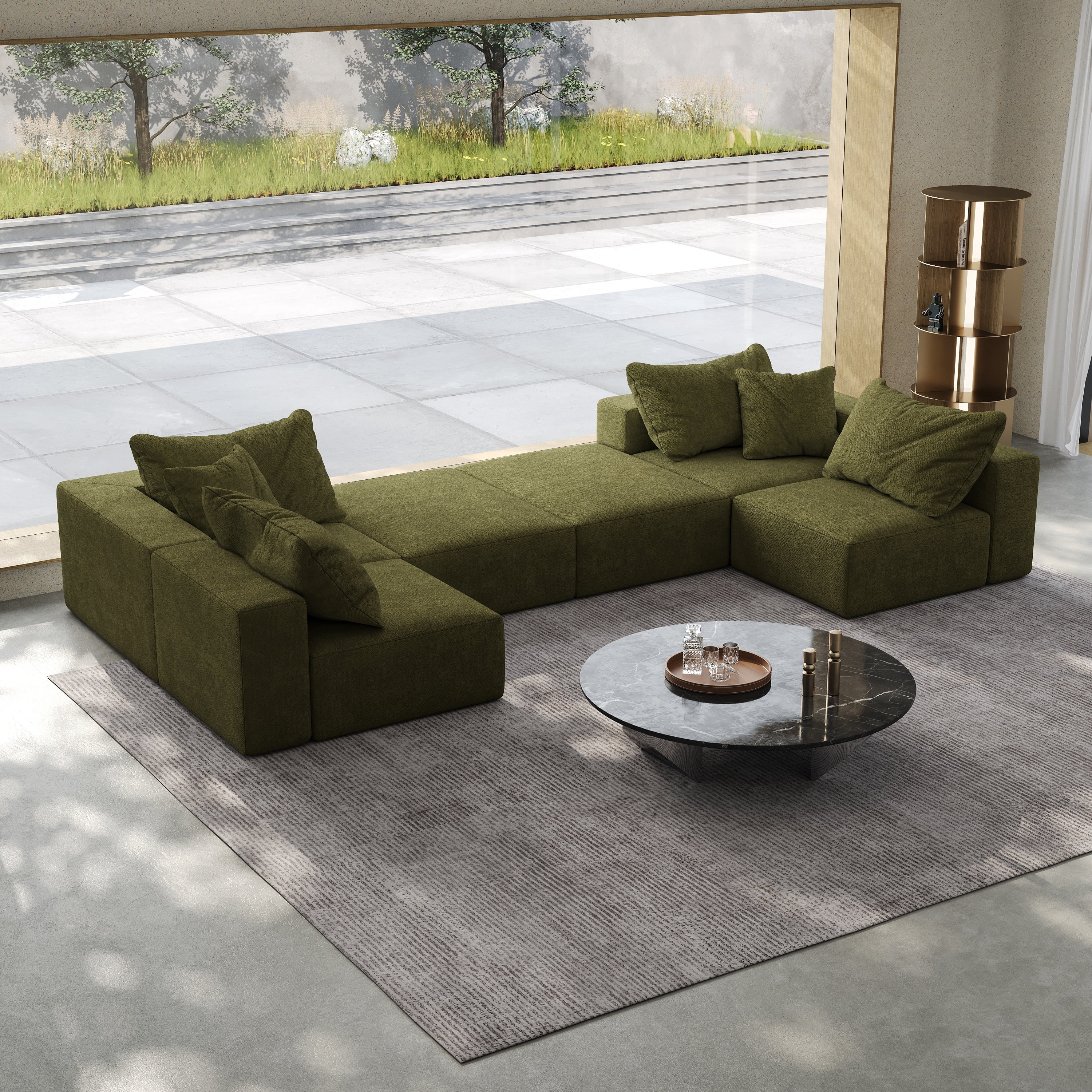 Vinform 162" Modern Upholstered Sectional Sofa with 6 Pillows, Free Combination Sectional Sofa Set for Living Room, Green