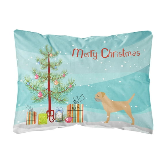 Carolines Treasures BB2907PW1216 Border Terrier Merry Christmas Tree Canvas Fabric Decorative Pillow, 12H x16W,
