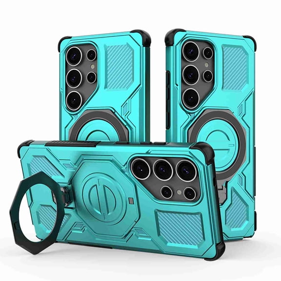 Poweltek for Samsung Galaxy S26 Ultra Back Ring Stand Rugged Case, Shockproof Magnetic Hybrid Hard PC TPU Phone Cover, Green