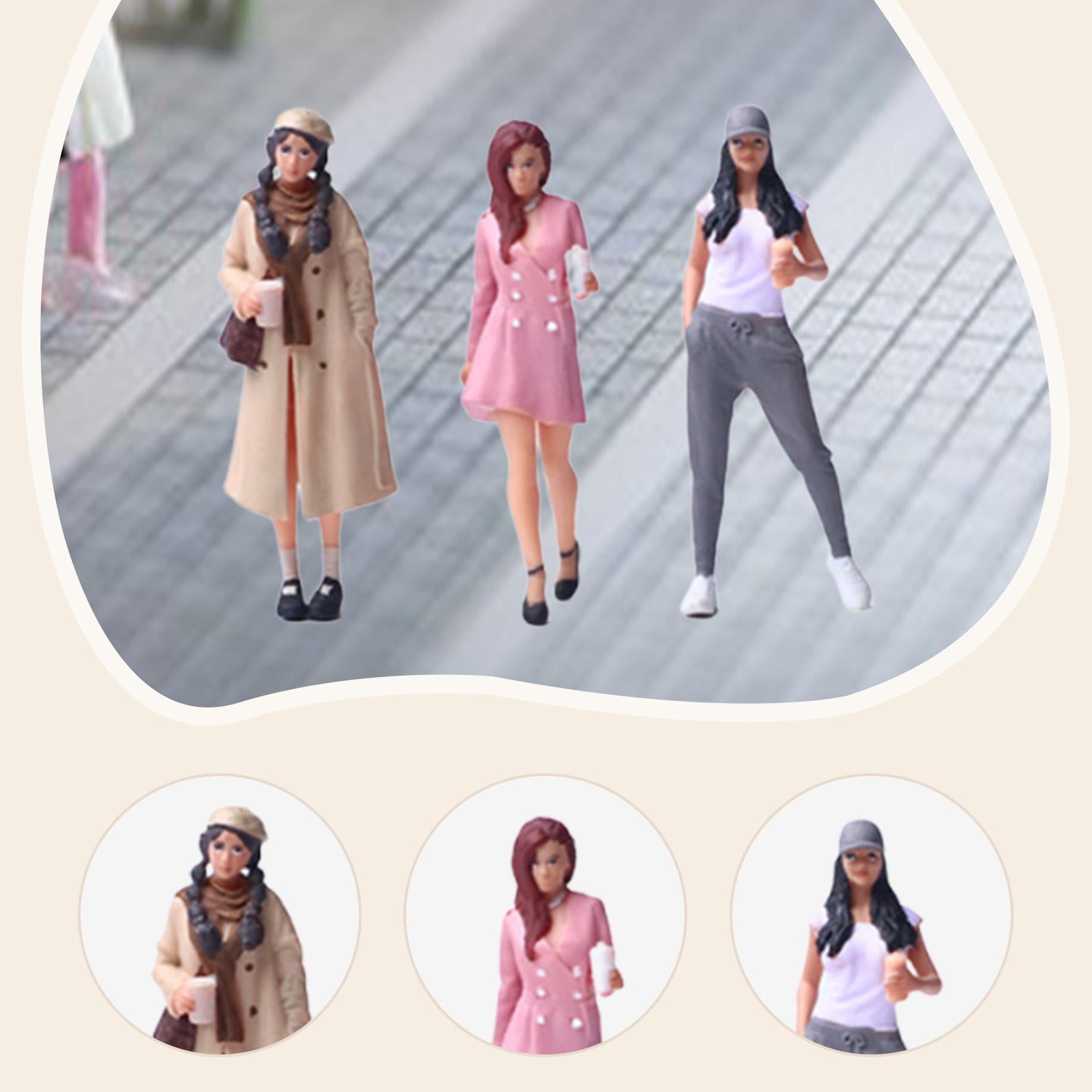 3 Pieces Miniature People Figure Girls Diorama Resin Material for Model Scene Dollhouse Collectors Decor
