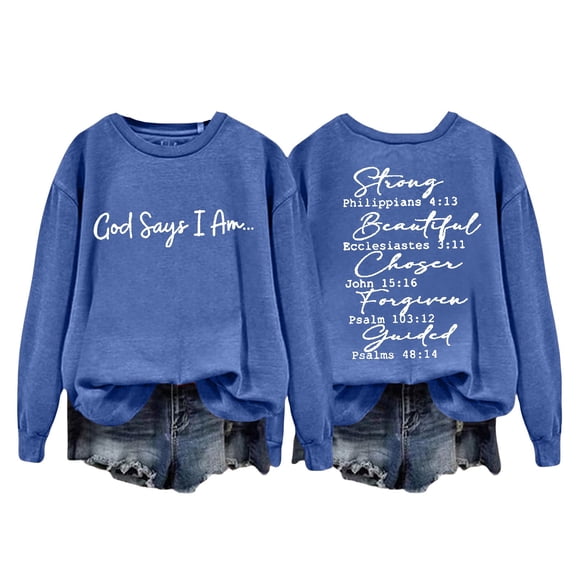 Bovemsi Womens Oversized Sweatshirt Text Graphic Crewneck Winter Pullover Cold Theme Tops for Women Trendy Blue M