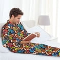 thumbnail image 6 of Salouo American Football Print Button-Front Long Sleeve Pajama Set for Men, Soft 2Pjs Men's Long Sleeve Sleepwear-Large, 6 of 7