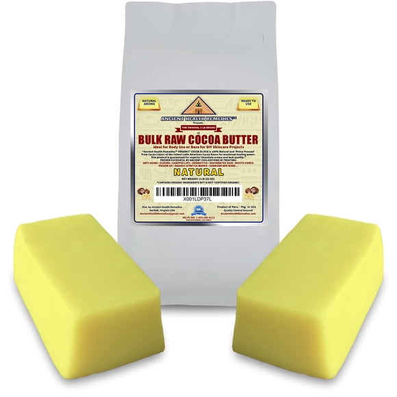 ANCIENT HEALTH REMEDIES BLOQUES DE MANTEQUILLA DE CACAO NATURAL (CACAO) orgánica sin refinar, tamaño a granel, rico aroma de chocolate para bálsamos labiales, estrías, base DIY para mantequilla corpor