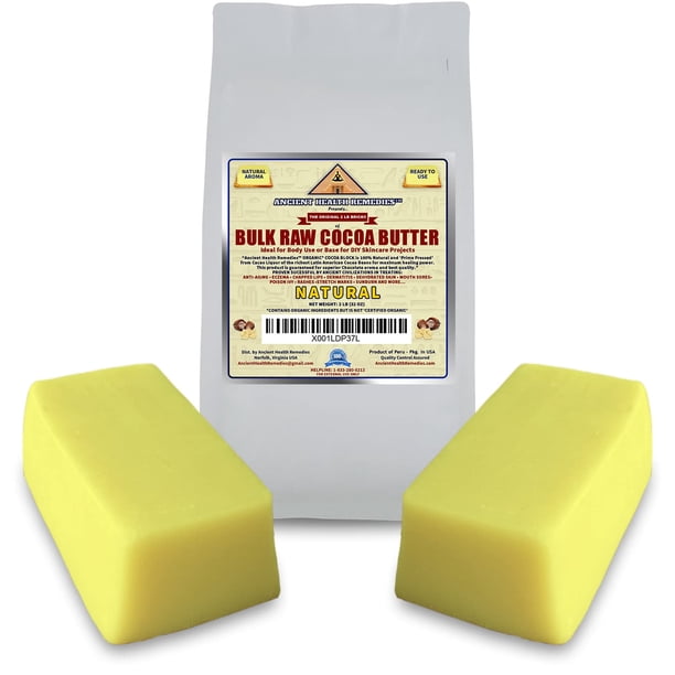 ANCIENT HEALTH REMEDIES BLOQUES DE MANTEQUILLA DE CACAO NATURAL (CACAO) orgánica sin refinar, tamaño a granel, rico aroma de chocolate para bálsamos labiales, estrías, base DIY para mantequilla corpor