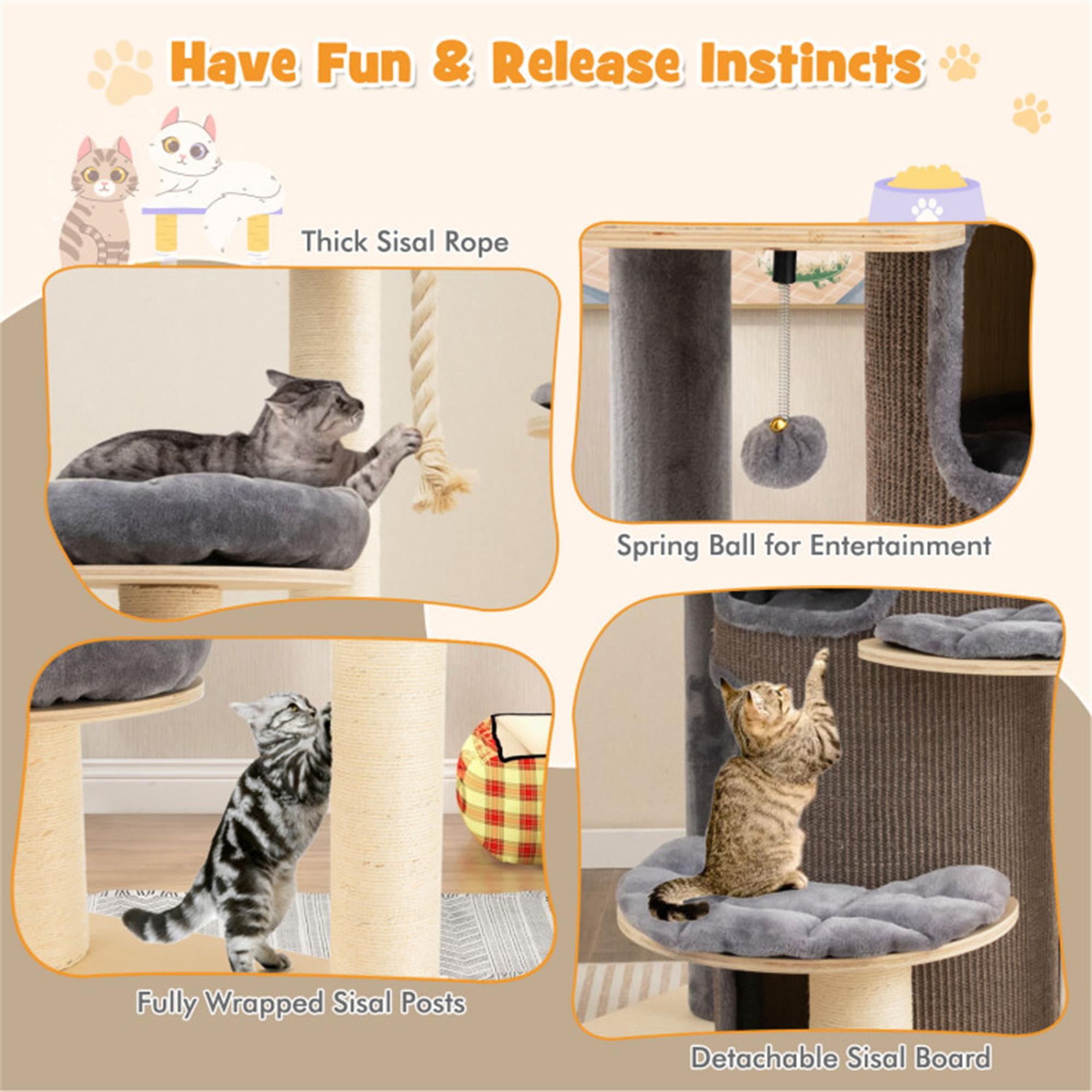 Kadyn 67" Cat Tree Tower for Indoor Cats, Multi-Level Cat Tree House with 3-Story Cat Condo, Top Perch, Sisal Rope Scratching Posts, Gray