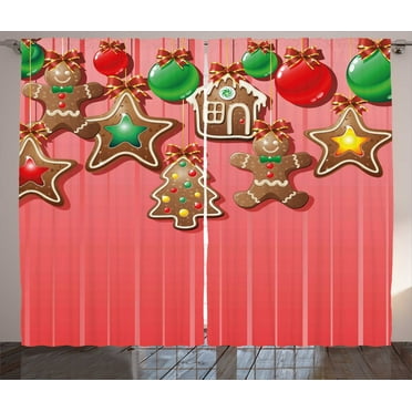 Ambesonne Gingerbread Man Curtains 2 Panel Set, Symbolic Pastry, 108" x 63", Multicolor