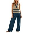 thumbnail image 2 of BRELIL Women Two Piece Sets Summer V Neck Sleeveless Tank Top Wide Leg Pants Casual Lounge Matching Outfits Beach Vacation Travel Loose Solid Basic Tracksuit, Navy S, 2 of 8
