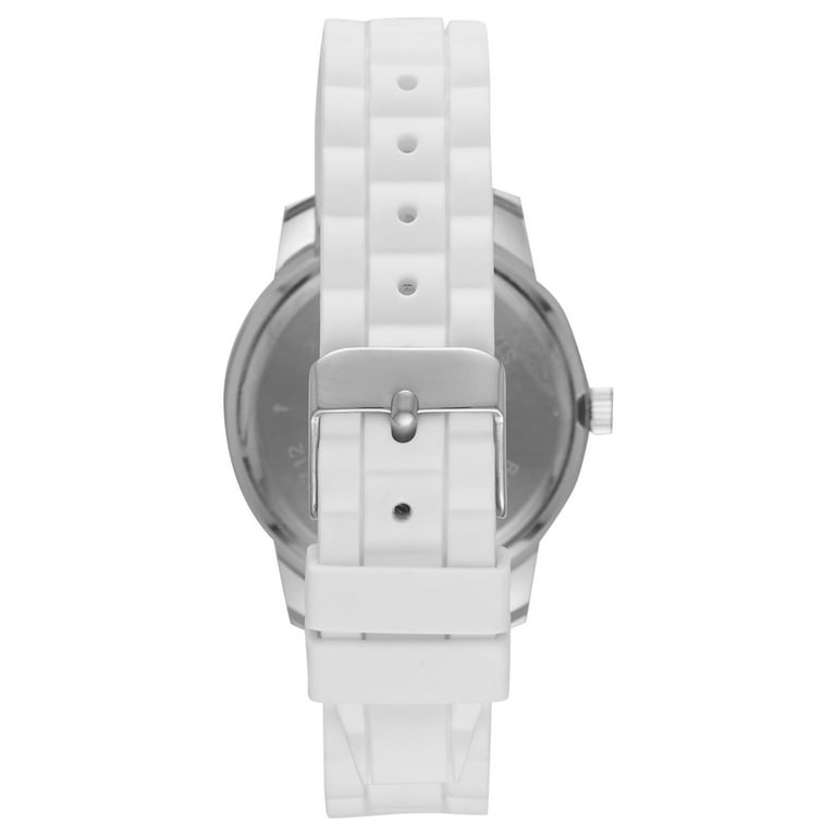 Time & Tru Women\'s Wristwatch: Silver Case, White Bezel, Easy Read Dial, Silicone  Strap (FMDOTT014)
