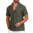 thumbnail image 3 of Iceglad Mens Casual Button Down Shirts Short Sleeve Striped Shirts Textured Summer Beach Shirt Dark Green Xxl, 3 of 9