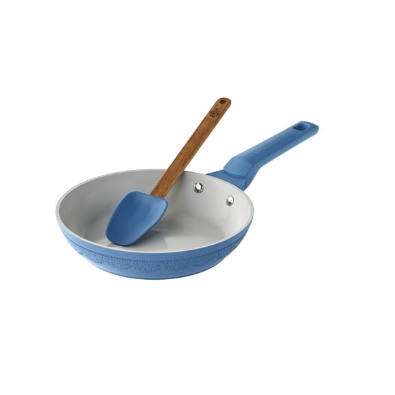 The Pioneer Woman Riverside Embossed 8-inch Aluminum Frying Pan with Spatula, Blue