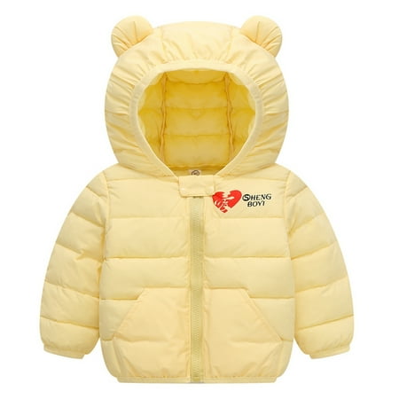

0-5Y Baby Girl Boy Love Heart Ultralight Winter Hooded Jacket Coat Toddler Puffer Down Outwear with Bear Hoods