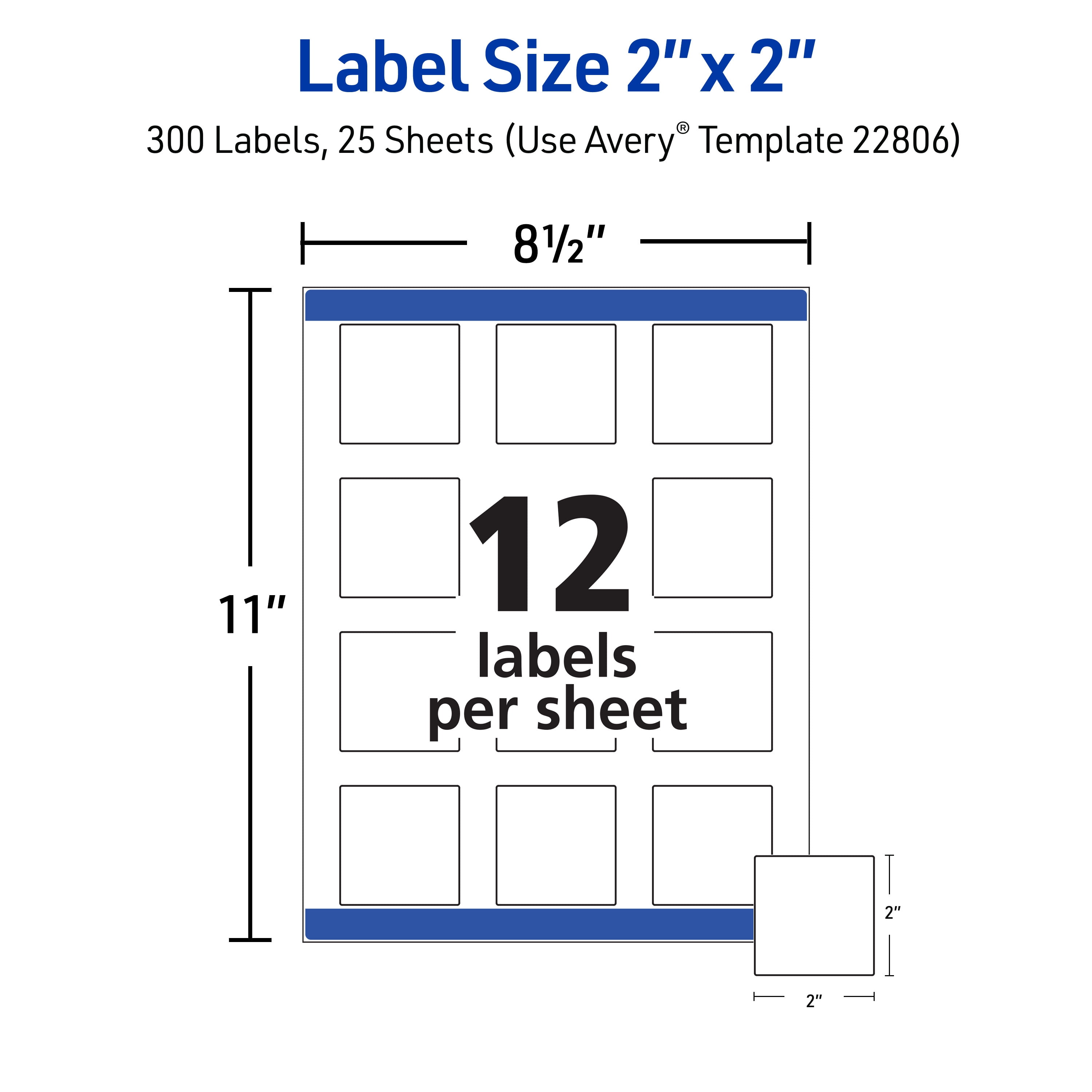 Avery Square Labels, 2" x 2", Matte White, 300ct (22806) - 5 Pack