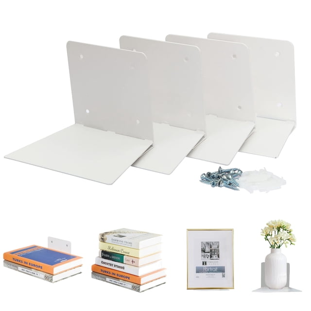 Estantería flotante para libros STORAGE MANIAC, color blanco, paquete de 4 unidades, tamaño grande