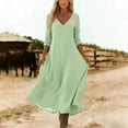thumbnail image 4 of Women's Summer V Neck Dress Pretty Garden Dresses Women's V-Neck Solid-Color Casual Long-Sleeved Short Dress Mint Green M, 4 of 7