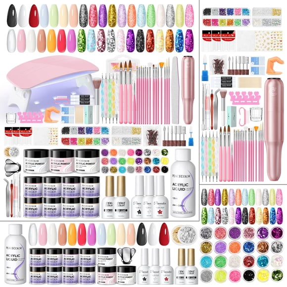 Kit de uñas acrílicas PEACECOLOR de 11 colores con lámpara UV y torno