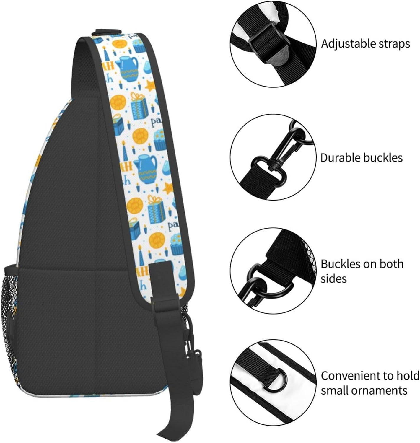 Happy Hanukkah Jewish Chanukah Holiday Sling Bag Crossbody Hiking Travel Chest Bags Backpack Shoulder Daypack for Women Men